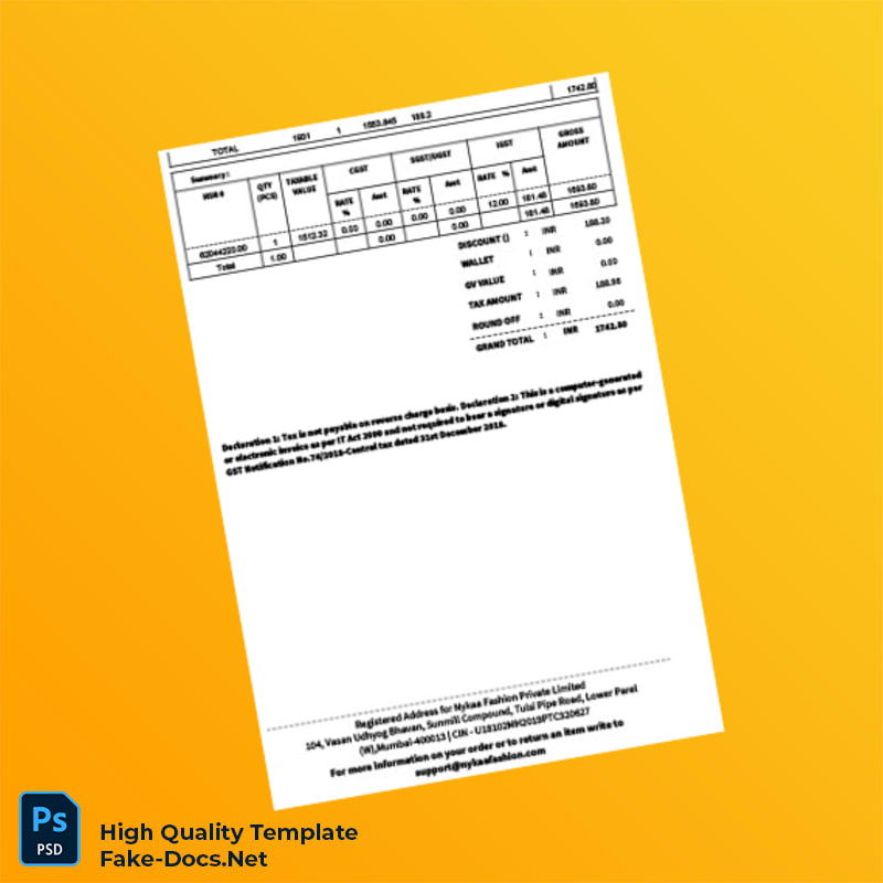 India Nykaa Fashion Invoice Template in Word and PDF formats 2 page India Nykaa Fashion Invoice Template in Word and PDF formats 2 page