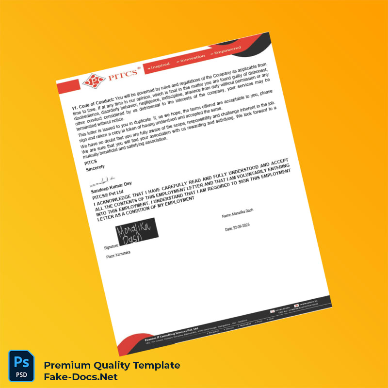 India PITCS Appointment Letter Template (Word & PDF) 7 page India PITCS Appointment Letter Template (Word & PDF) 7 page