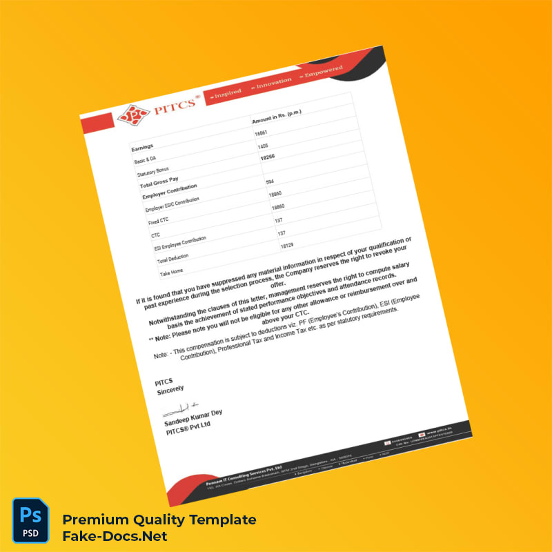 India PITCS Appointment Letter Template (Word & PDF) 7 page India PITCS Appointment Letter Template (Word & PDF) 7 page