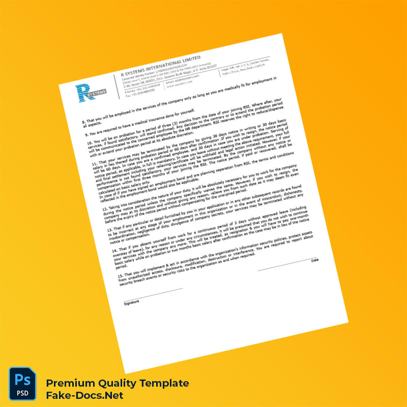 India R Systems International Limited Appointment Letter Template (Word & PDF) 5 page India R Systems International Limited Appointment Letter Template (Word & PDF) 5 page