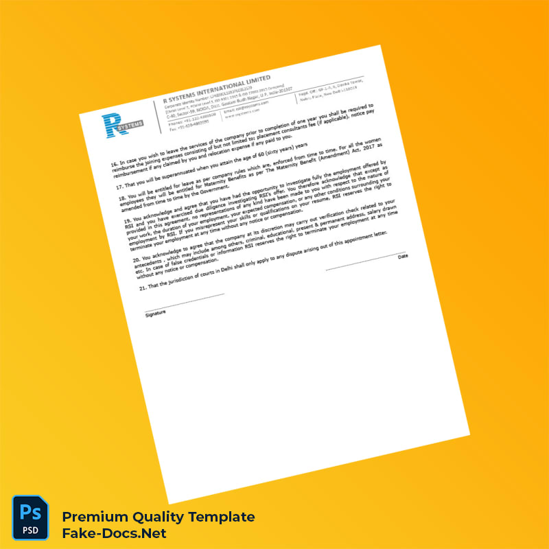 India R Systems International Limited Appointment Letter Template (Word & PDF) 5 page India R Systems International Limited Appointment Letter Template (Word & PDF) 5 page