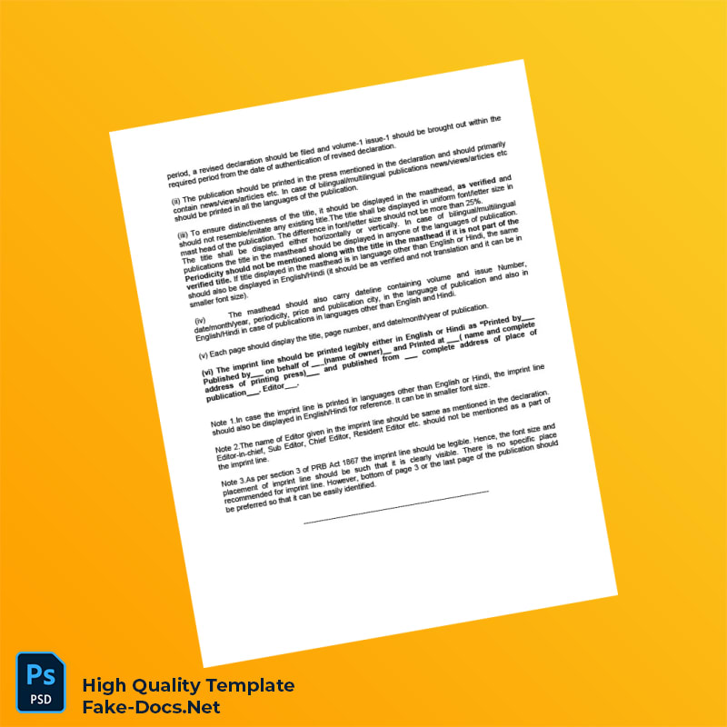 India RNI Editable Registration Certificate Template in Word and PDF formats 2 page India RNI Editable Registration Certificate Template in Word and PDF formats 2 page