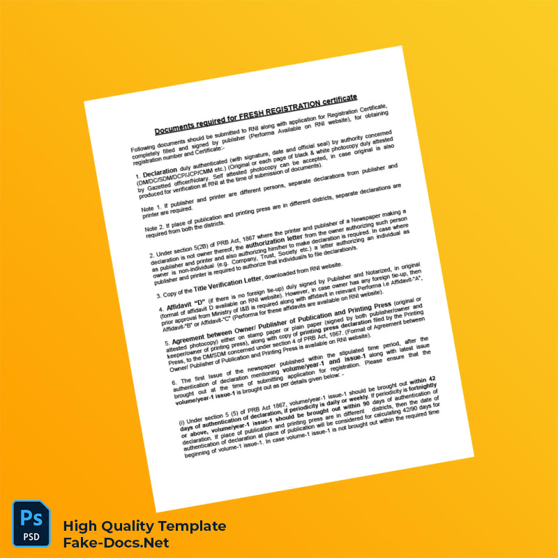 India RNI Editable Registration Certificate Template in Word and PDF formats 2 page India RNI Editable Registration Certificate Template in Word and PDF formats 2 page