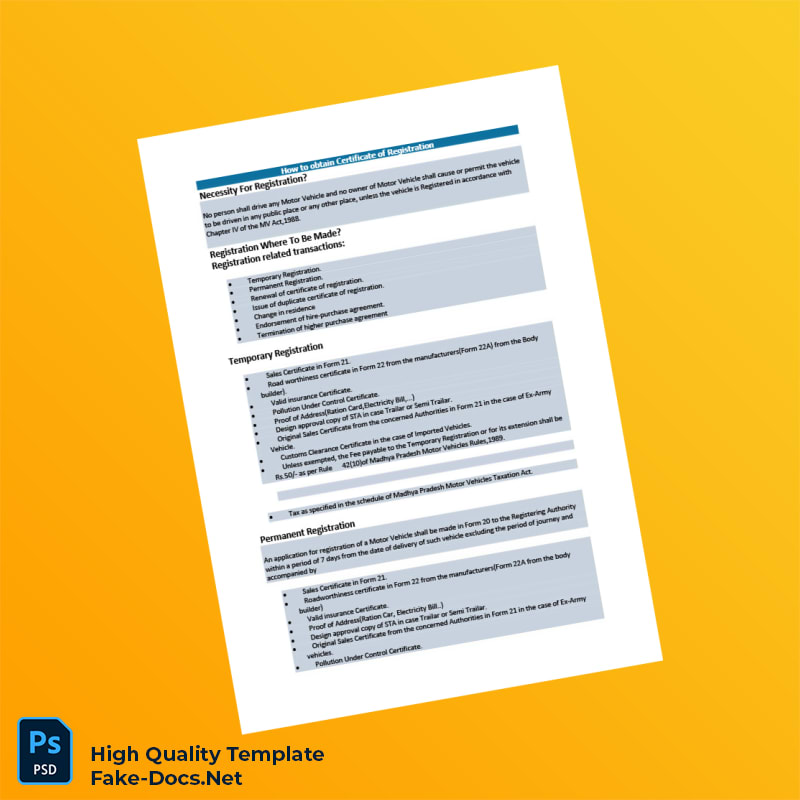 India Registering Authority Certificate of Registration Template in Word and PDF formats 4 page India Registering Authority Certificate of Registration Template in Word and PDF formats 4 page