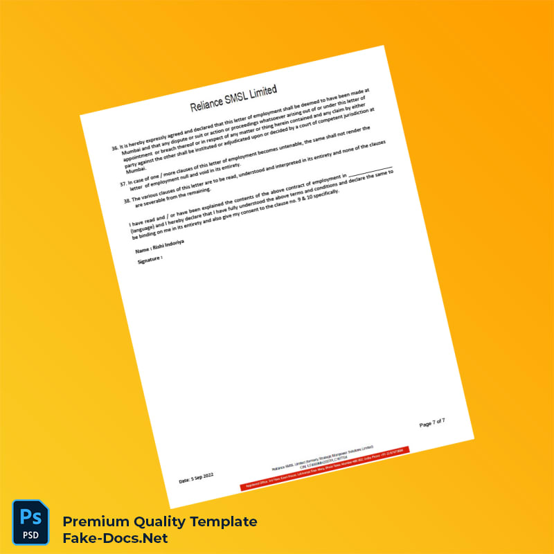 India Reliance SMSL Limited Salary Certificate Template (Word & PDF) 7 page India Reliance SMSL Limited Salary Certificate Template (Word & PDF) 7 page