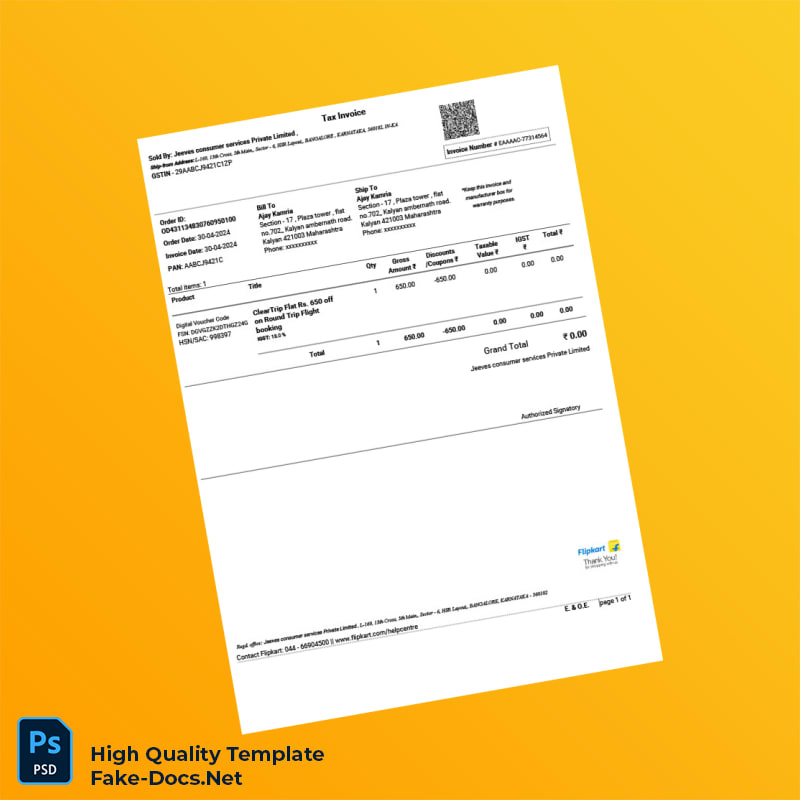 India SV Electronics Limited Tax Invoice Template in Word and PDF formats 3 page India SV Electronics Limited Tax Invoice Template in Word and PDF formats 3 page