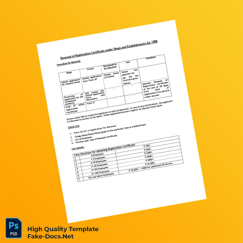 India Shops and Establishments Act Registration Certificate Template in Word and PDF formats 6 page India Shops and Establishments Act Registration Certificate Template in Word and PDF formats 6 page