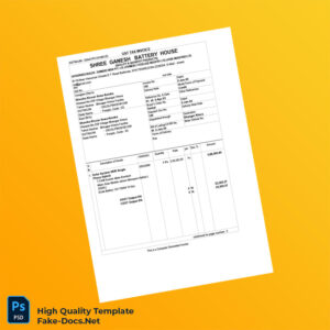 India Shree Ganesh Battery House GST Tax Invoice Template in Word and PDF formats 2 page