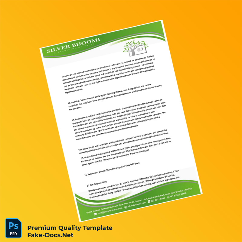 India Silver Biooami Appointment Letter Template (Word & PDF) 6 page India Silver Biooami Appointment Letter Template (Word & PDF) 6 page