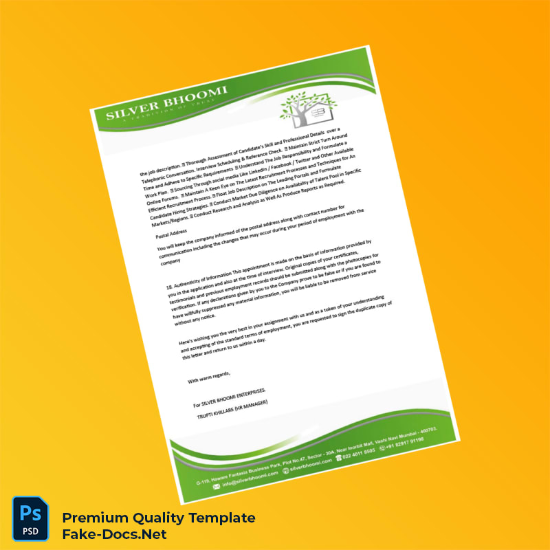 India Silver Biooami Appointment Letter Template (Word & PDF) 6 page India Silver Biooami Appointment Letter Template (Word & PDF) 6 page