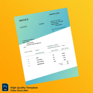 India Sports Hub Invoice Template in Word and PDF formats