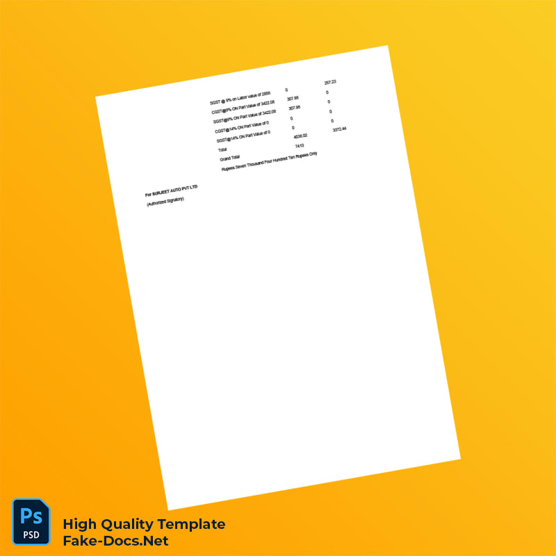 India Surjeet Auto Pvt Ltd Invoice Template in Word and PDF formats 2 page India Surjeet Auto Pvt Ltd Invoice Template in Word and PDF formats 2 page