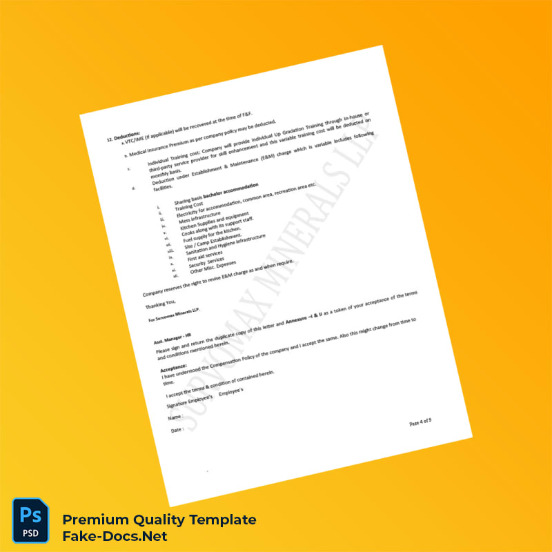 India Survomax Minerals LLP Appointment Letter Template (Word & PDF) 6 page India Survomax Minerals LLP Appointment Letter Template (Word & PDF) 6 page