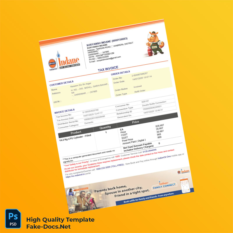 India Suryansh Indane Tax Invoice Template in Word and PDF formats 2 page India Suryansh Indane Tax Invoice Template in Word and PDF formats 2 page