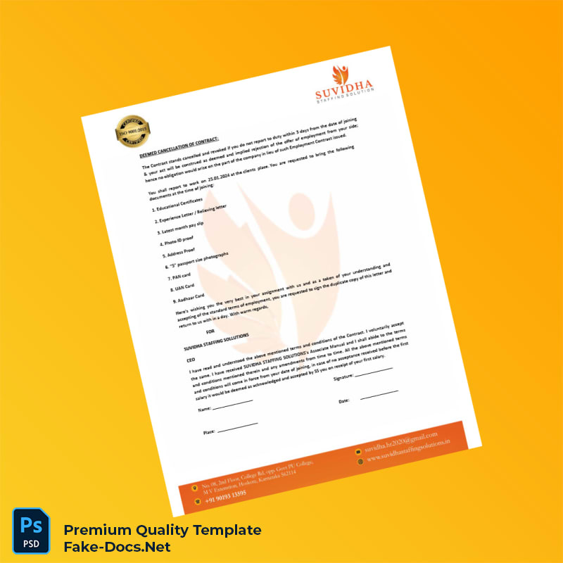 India Suvidha Employment Verification Letter Template (Word & PDF) 5 page India Suvidha Employment Verification Letter Template (Word & PDF) 5 page