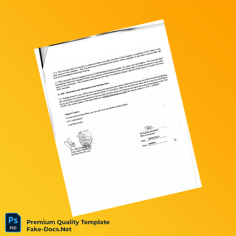 India Suvidha Sewa Pvt Ltd Employment Verification Letter Template (Word & PDF) 6 page India Suvidha Sewa Pvt Ltd Employment Verification Letter Template (Word & PDF) 6 page