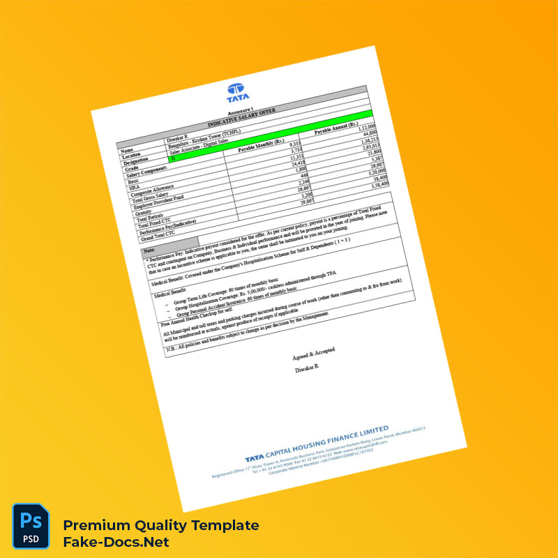 India Tata Capital Housing Finance Employment Verification Letter Template (Word & PDF) 4 page India Tata Capital Housing Finance Employment Verification Letter Template (Word & PDF) 4 page