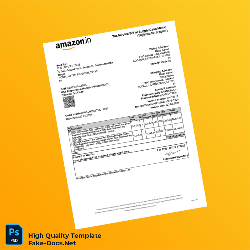 India The Lotus Store Tax Invoice Template in Word and PDF formats India The Lotus Store Tax Invoice Template in Word and PDF formats