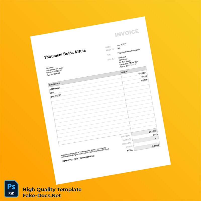 India Thirumeni Bolds Nuts Invoice Template in Word and PDF formats India Thirumeni Bolds Nuts Invoice Template in Word and PDF formats