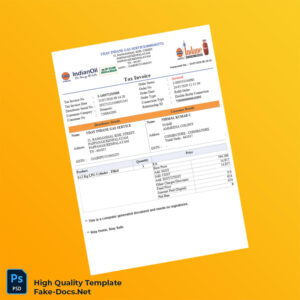 India Uday Indane Gas Service Tax Invoice Template in Word and PDF formats