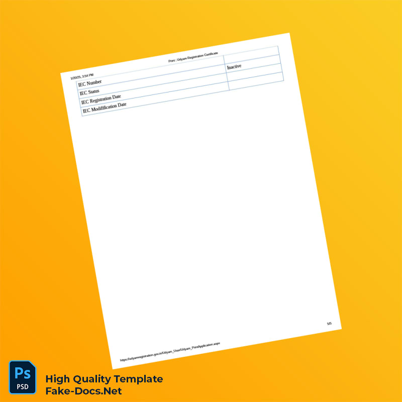 India Udyam Registration Authority Udyam Registration Certificate Template in Word and PDF formats 5 page India Udyam Registration Authority Udyam Registration Certificate Template in Word and PDF formats 5 page