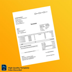 India United Shutters Tax Invoice Template in Word and PDF formats 2 page