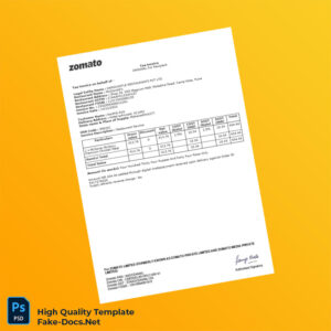 India Zomato Limited Tax Invoice Template in Word and PDF formats 3 page