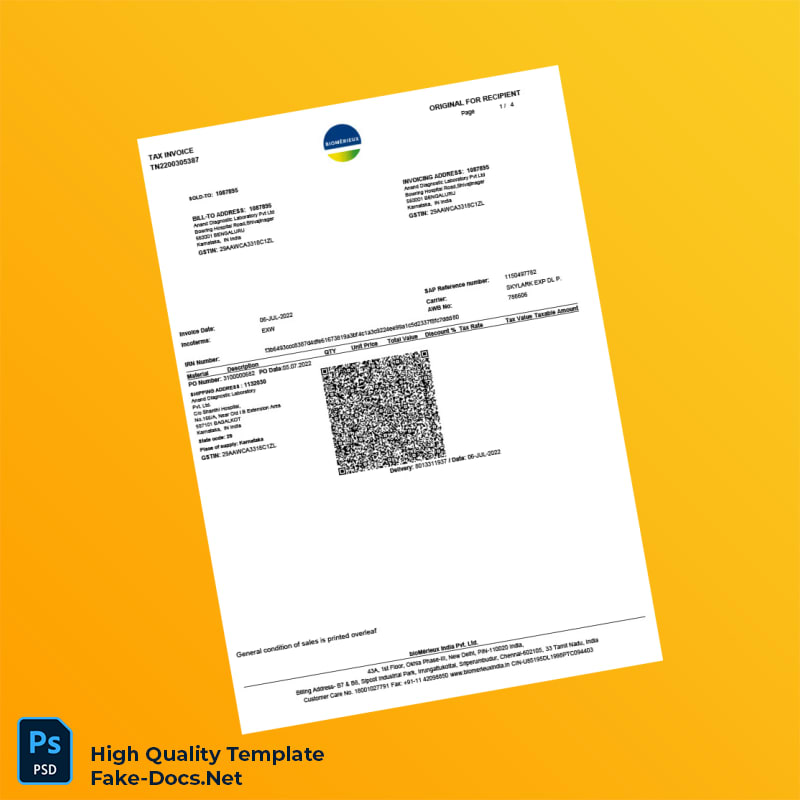 India bioMérieux India Pvt Ltd Tax Invoice Template in Word and PDF formats 4 page India bioMérieux India Pvt Ltd Tax Invoice Template in Word and PDF formats 4 page