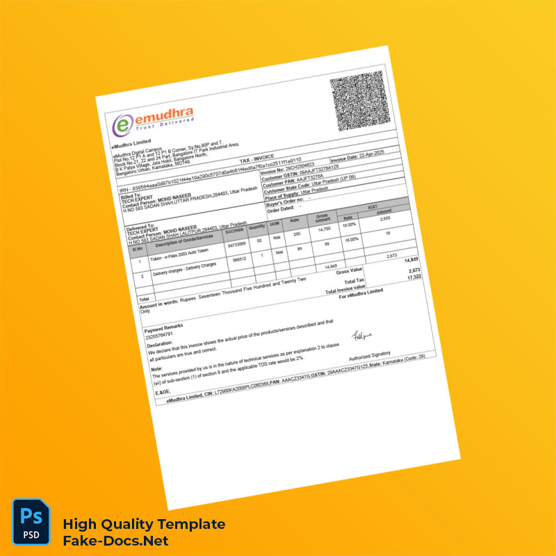 India eMudhra Limited Tax Invoice Template in Word and PDF formats India eMudhra Limited Tax Invoice Template in Word and PDF formats