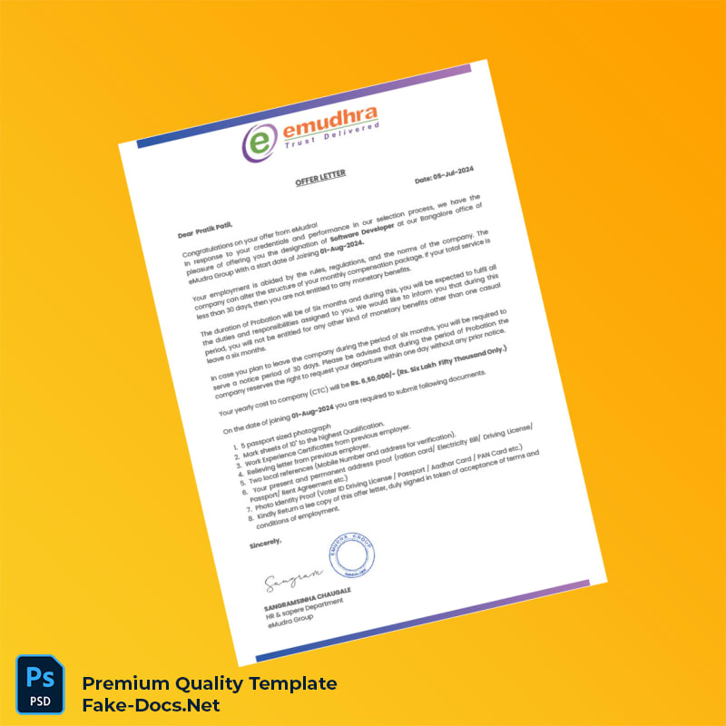 India eMudra Employment Verification Letter Template (Word & PDF) India eMudra Employment Verification Letter Template (Word & PDF)