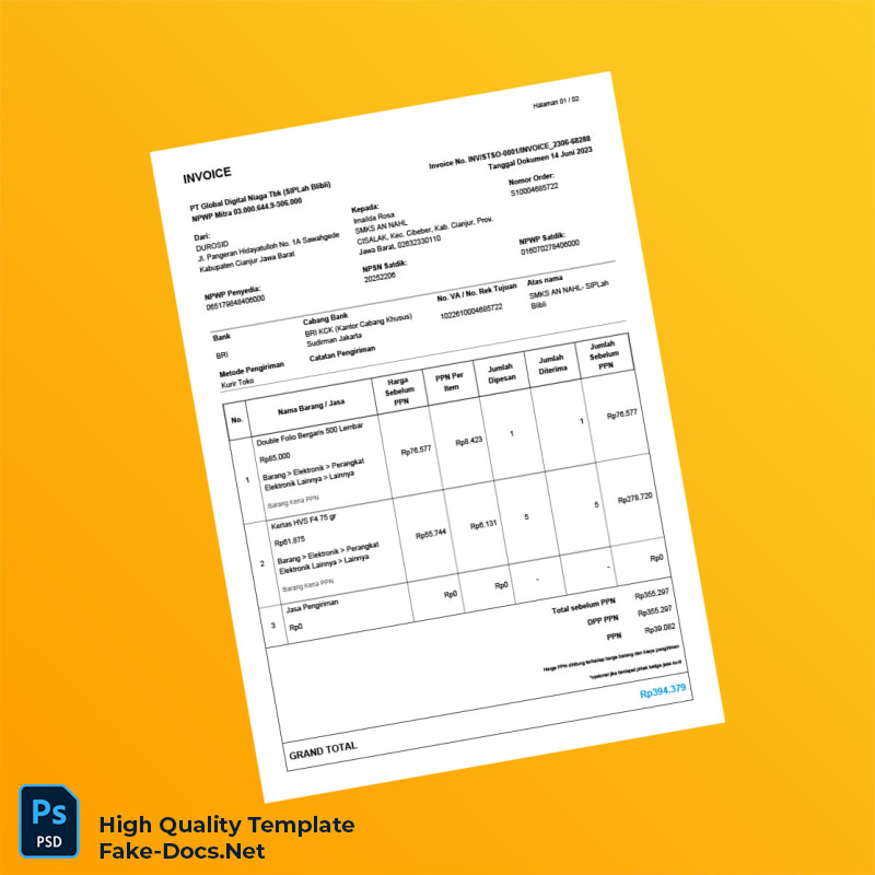 Indonesia DUROSID Invoice Template in Word and PDF formats 2 page Indonesia DUROSID Invoice Template in Word and PDF formats 2 page