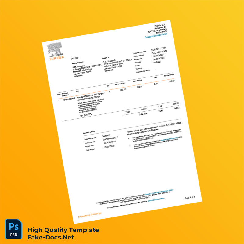 Indonesia Elsevier Invoice Template in Word and PDF formats Indonesia Elsevier Invoice Template in Word and PDF formats