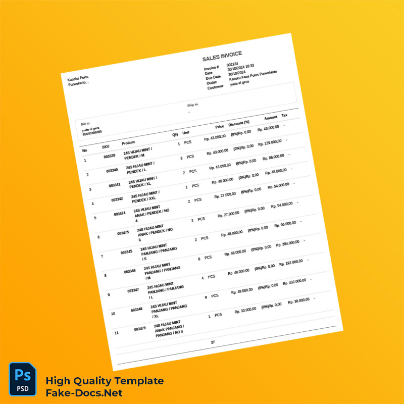 Indonesia Kaosku Polos Invoice Template in Word and PDF formats 2 page Indonesia Kaosku Polos Invoice Template in Word and PDF formats 2 page