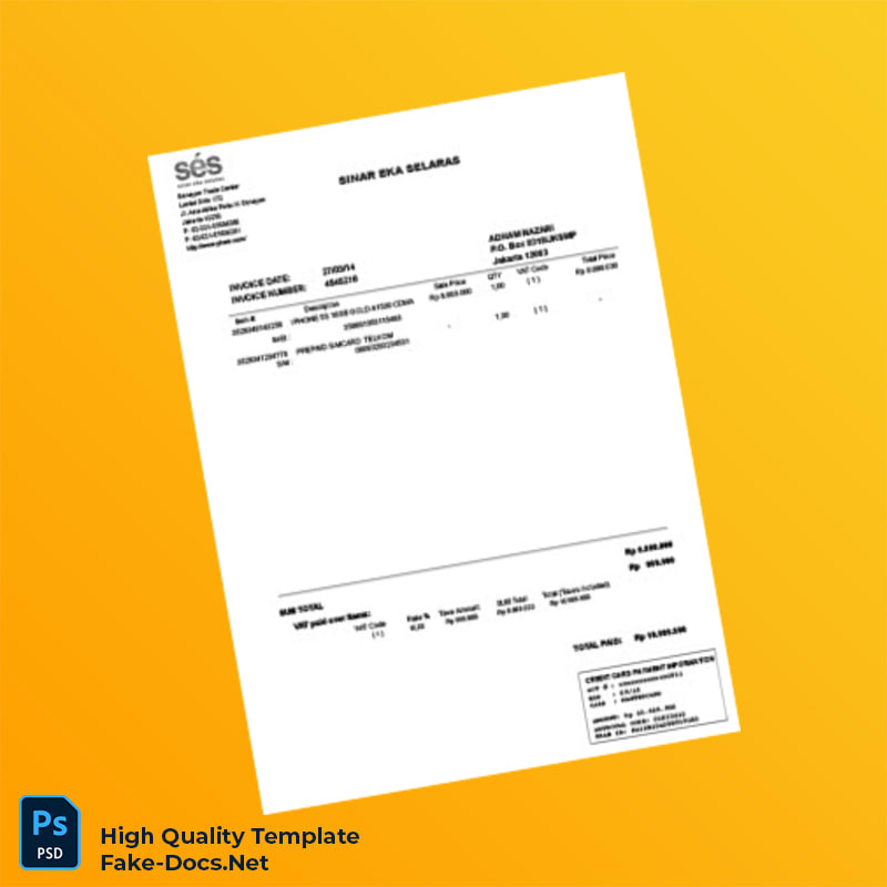 Indonesia PT Sinar Eka Selaras Invoice Template in Word and PDF formats Indonesia PT Sinar Eka Selaras Invoice Template in Word and PDF formats
