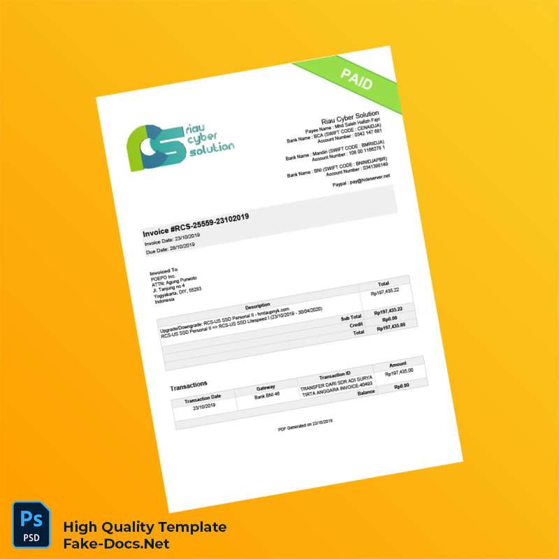 Indonesia Riau Cyber Solution Invoice Template in Word and PDF formats Indonesia Riau Cyber Solution Invoice Template in Word and PDF formats