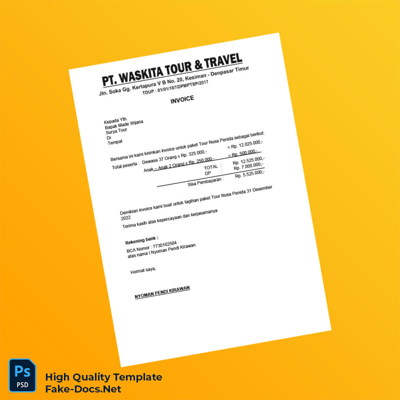 Indonesia Surya Tour Invoice Template in Word and PDF formats Indonesia Surya Tour Invoice Template in Word and PDF formats