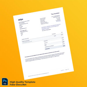 Ireland Stripe Payments Europe Limited Tax Invoice Template in Word and PDF formats