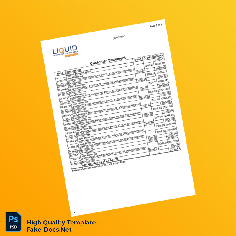 Kenya Liquid Intelligent Technologies Invoice Template in Word and PDF formats 3 page Kenya Liquid Intelligent Technologies Invoice Template in Word and PDF formats 3 page