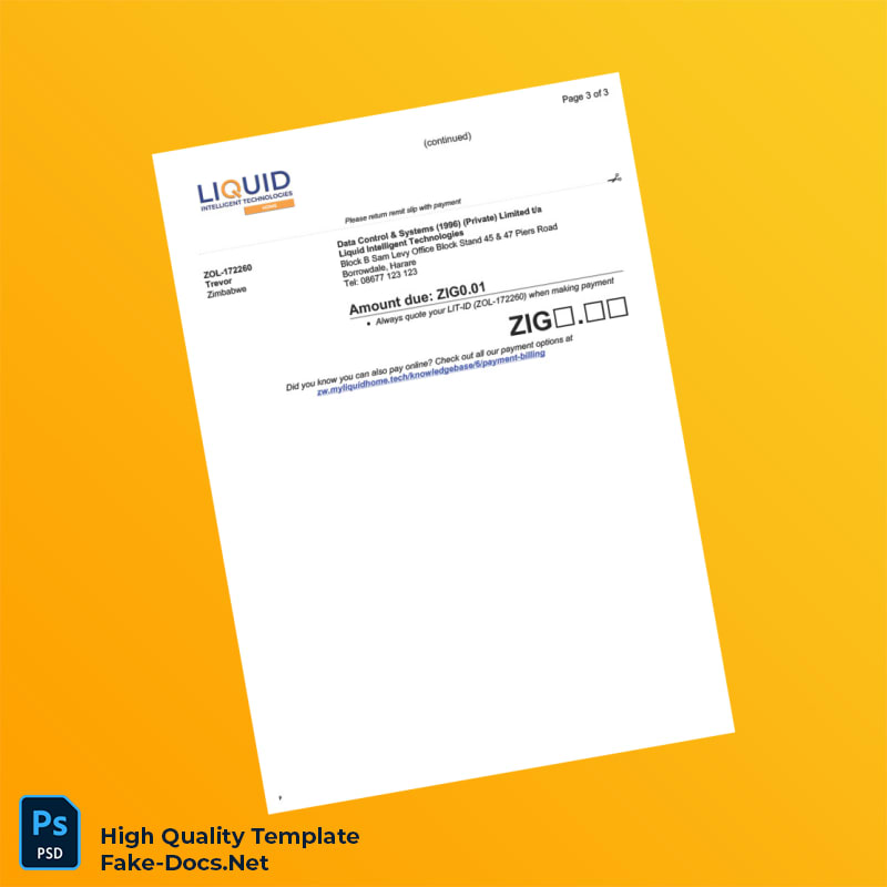 Kenya Liquid Intelligent Technologies Invoice Template in Word and PDF formats 3 page Kenya Liquid Intelligent Technologies Invoice Template in Word and PDF formats 3 page