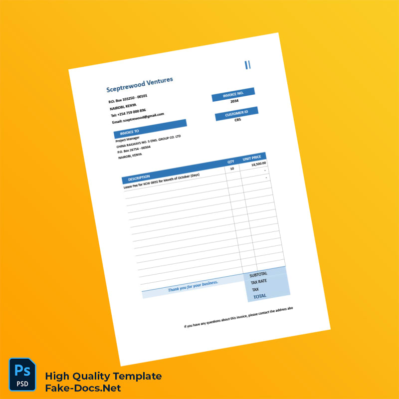 Kenya Sceptrewood Ventures Invoice Template in Word and PDF formats 4 page Kenya Sceptrewood Ventures Invoice Template in Word and PDF formats 4 page