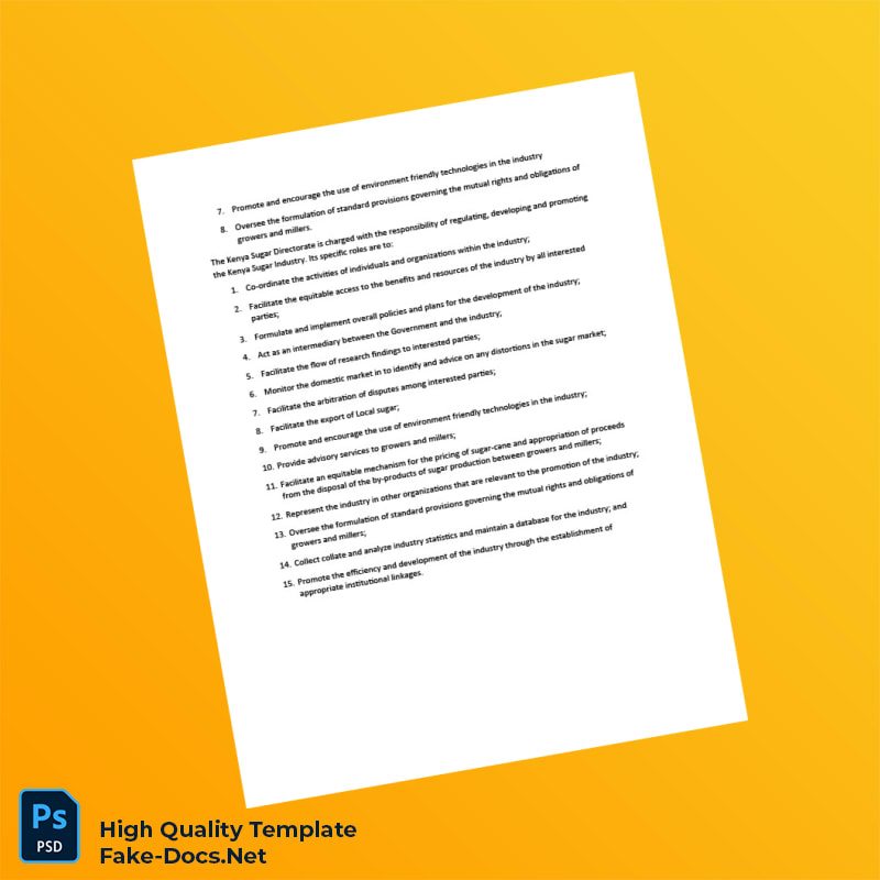 Kenya Sugar Miller Registration Renewal Certificate Template in Word and PDF formats 5 page Kenya Sugar Miller Registration Renewal Certificate Template in Word and PDF formats 5 page