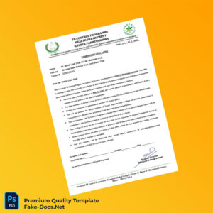Khyber Pakhtunkhwa Provincial TB Control Programme Employment Verification Letter Template (Word & PDF)