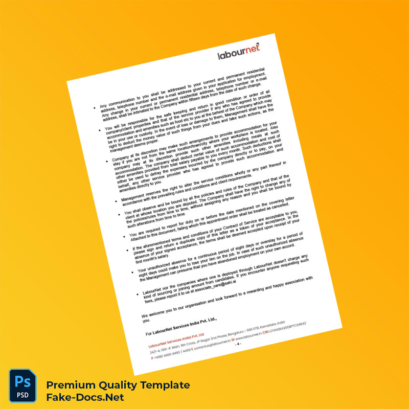 LabourNet Services India Pvt Ltd Employment Verification Letter Template (Word & PDF) 6 page LabourNet Services India Pvt Ltd Employment Verification Letter Template (Word & PDF) 6 page