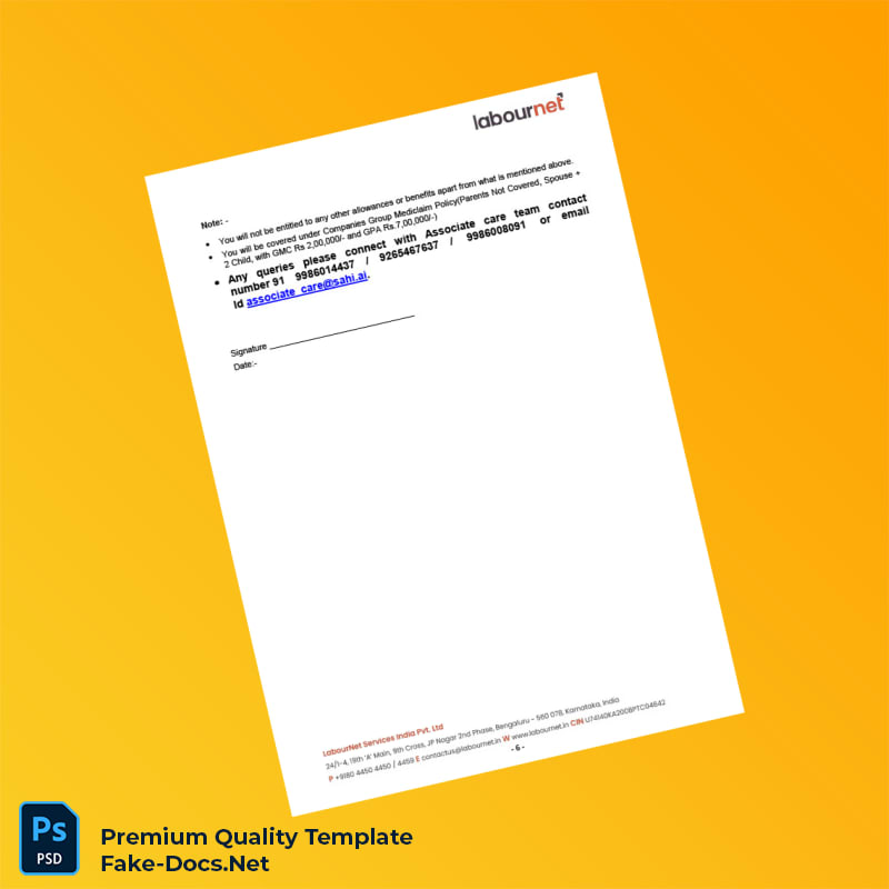 LabourNet Services India Pvt Ltd Employment Verification Letter Template (Word & PDF) 6 page LabourNet Services India Pvt Ltd Employment Verification Letter Template (Word & PDF) 6 page