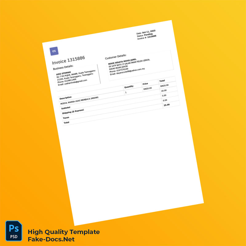 Malaysia Aziz Othman Invoice Template in Word and PDF formats Malaysia Aziz Othman Invoice Template in Word and PDF formats