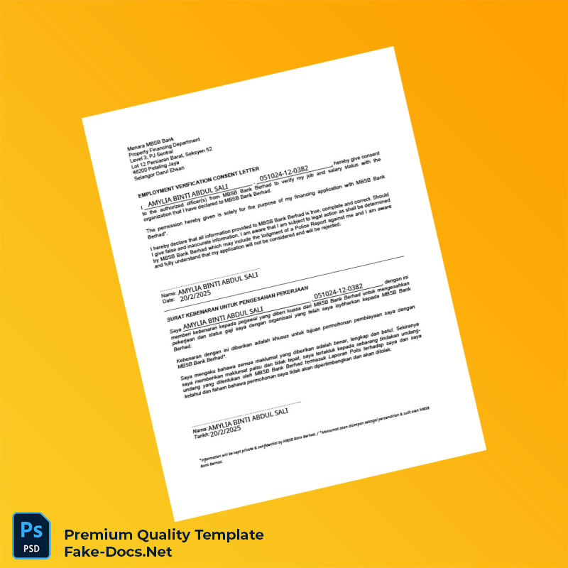 Malaysia MBSB Bank Berhad Employment Verification Letter Template (Word & PDF) Malaysia MBSB Bank Berhad Employment Verification Letter Template (Word & PDF)