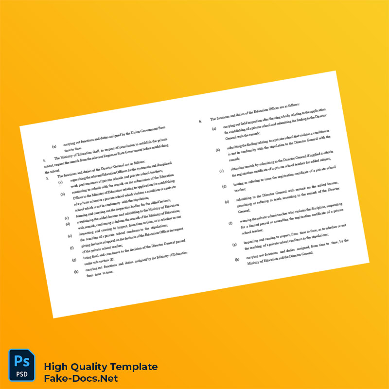 Myanmar Ministry of Education Editable Private School Registration Certificate Template in Word and PDF formats 7 page Myanmar Ministry of Education Editable Private School Registration Certificate Template in Word and PDF formats 7 page