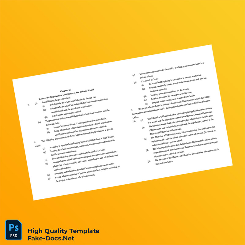 Myanmar Ministry of Education Editable Private School Registration Certificate Template in Word and PDF formats 7 page Myanmar Ministry of Education Editable Private School Registration Certificate Template in Word and PDF formats 7 page