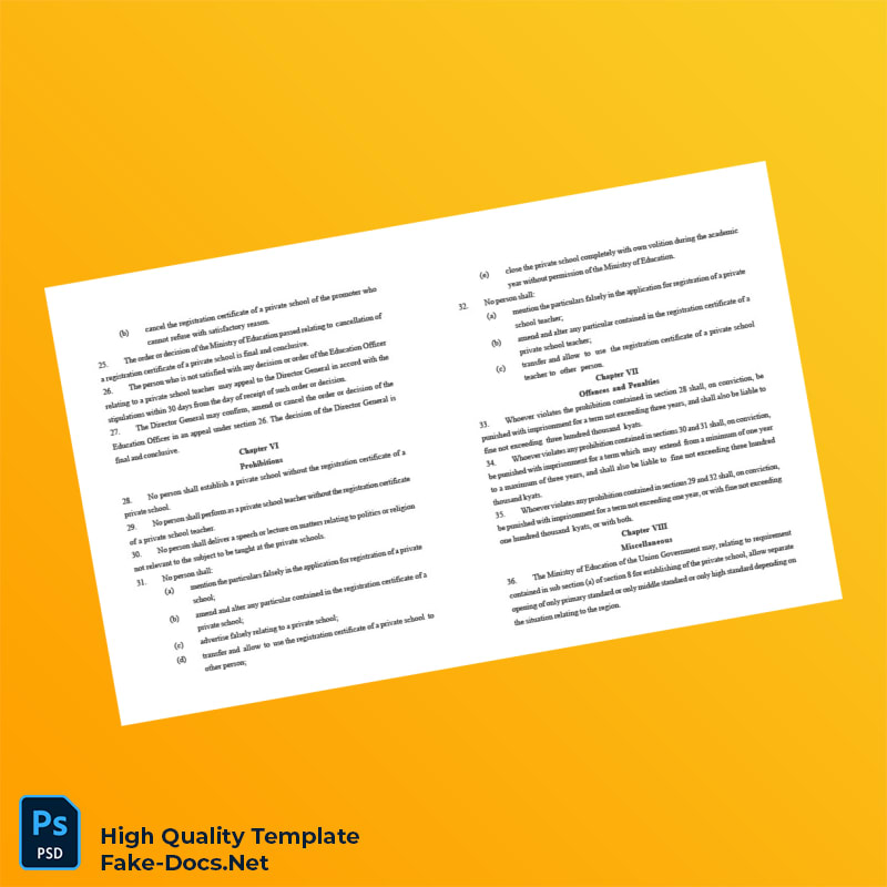 Myanmar Ministry of Education Editable Private School Registration Certificate Template in Word and PDF formats 7 page Myanmar Ministry of Education Editable Private School Registration Certificate Template in Word and PDF formats 7 page