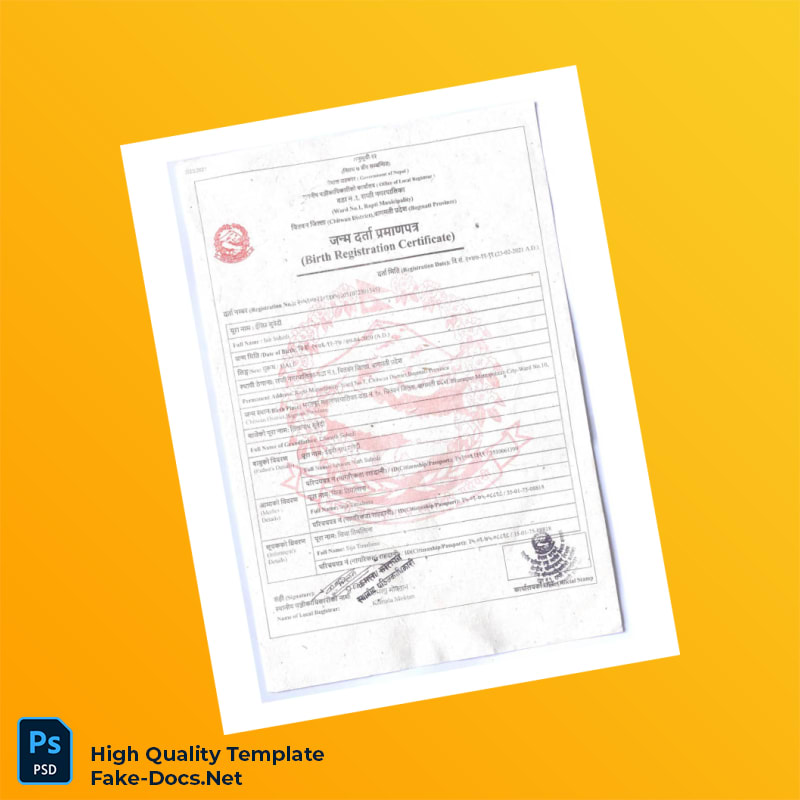 Nepal Local Registrar Editable Birth Registration Certificate Template in Word and PDF formats Nepal Local Registrar Editable Birth Registration Certificate Template in Word and PDF formats